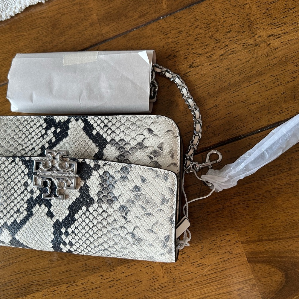 Tory Burch Snake Print Clutch - Black and Gray - Picture 9 of 13